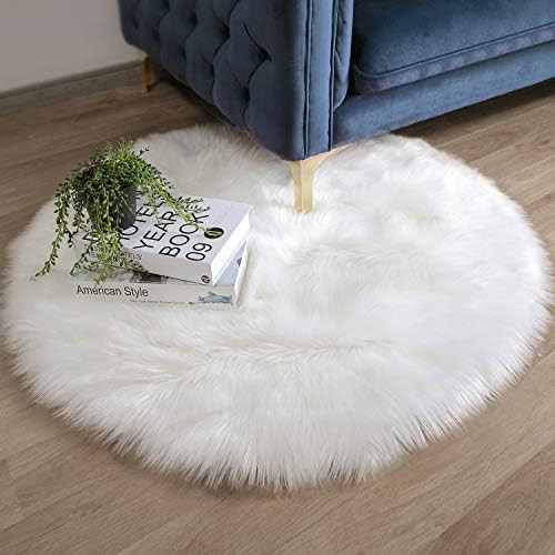 Ashler HOME DECO Faux Fur White Round Area Rug Indoor Ultra Soft Fluffy Bedroom Small White Fur R... | Amazon (US)