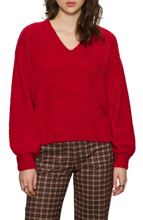 Sanctuary Teddy Fleece V-Neck Sweater in Cherry Red at Nordstrom, Size Xx-Large P | Nordstrom