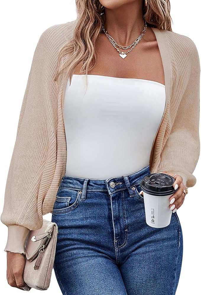 HOTOUCH Women's Cardigan Shrugs Long Batwing Sleeve Knitted Cropped Bolero Open Front Casual Eleg... | Amazon (US)