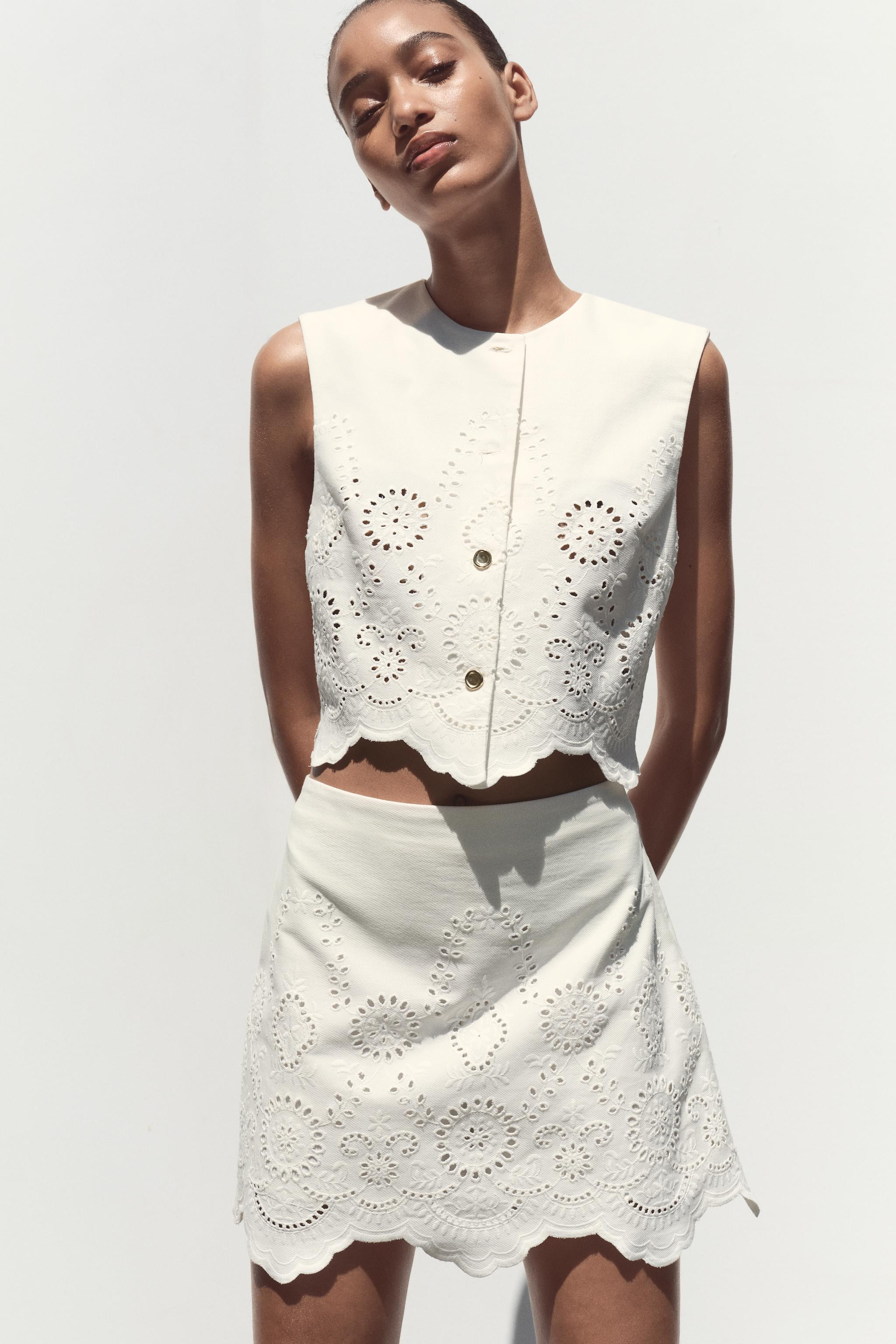 EMBROIDERED EYELET VEST TOP | Zara US