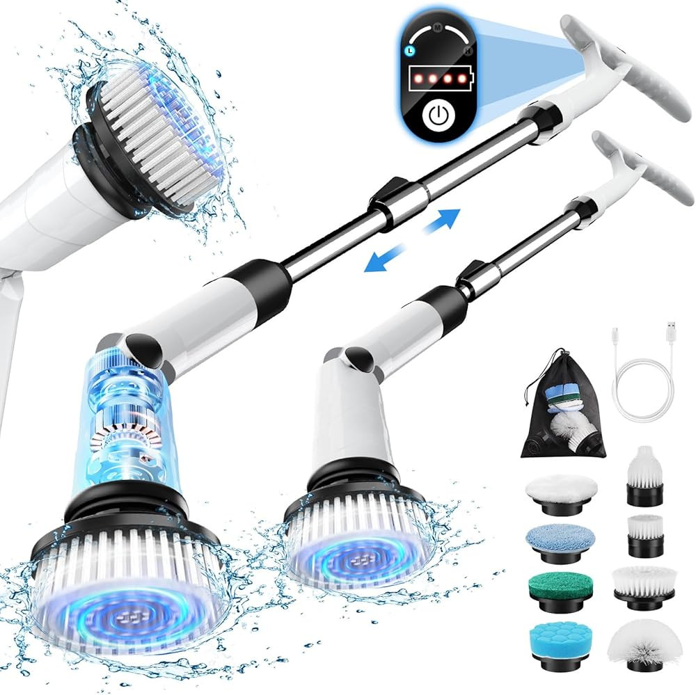Electric Spin Scrubber, Battery Cordless Cleaning Brush,Shower Cleaning Brush with 8 Replaceable ... | Amazon (US)