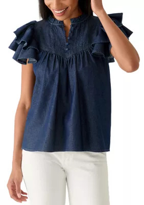 Women's Flutter Sleeve Peasant Top | Belk