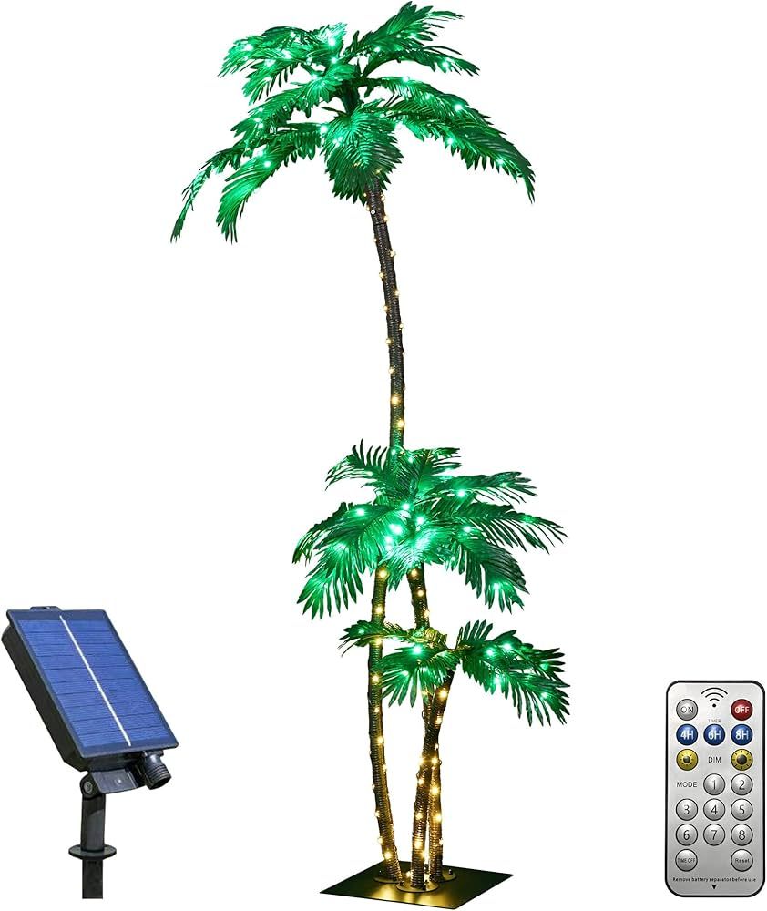LIGHTSHARE Lighted 7FT Palm Tree 3Trunks Artificial Palm Tree 218LED Lights for Decoration Outdoo... | Amazon (US)