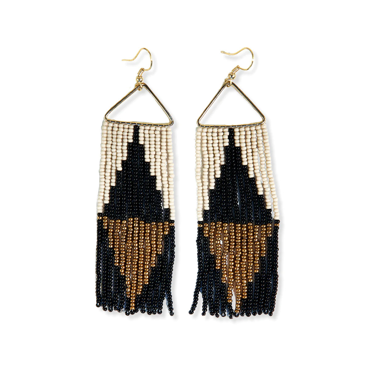 Brooke Split Diamond Beaded Fringe Earrings Black | INK+ALLOY