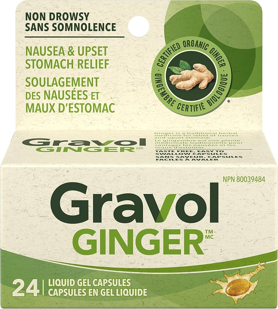 Gravol Ginger Liquid Gel Capsules, Nausea & Upset Stomach Relief, Non-Drowsy, 24 Capsules | Amazon (CA)