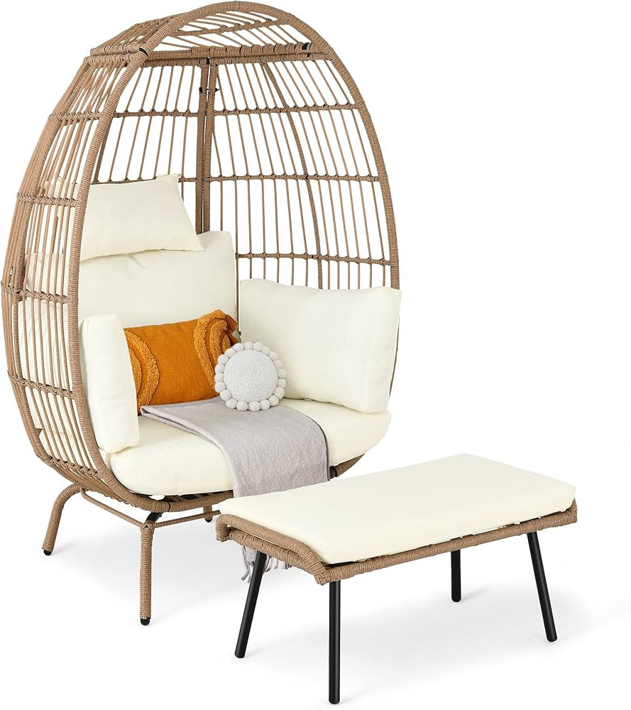YITAHOME Wicker Egg Chair with Ottoman Oversized Lounger with Stand, Cushions, Egg Basket Chair f... | Amazon (US)