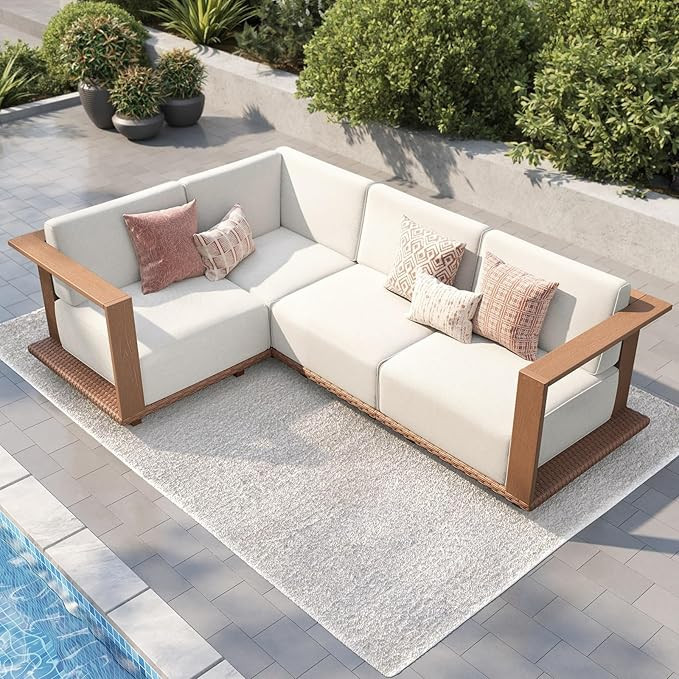 PHI VILLA HDPE Patio Furniture Set, 4 Pieces Sectional Outdoor Conversation Sets with 9.8" Thick ... | Amazon (US)