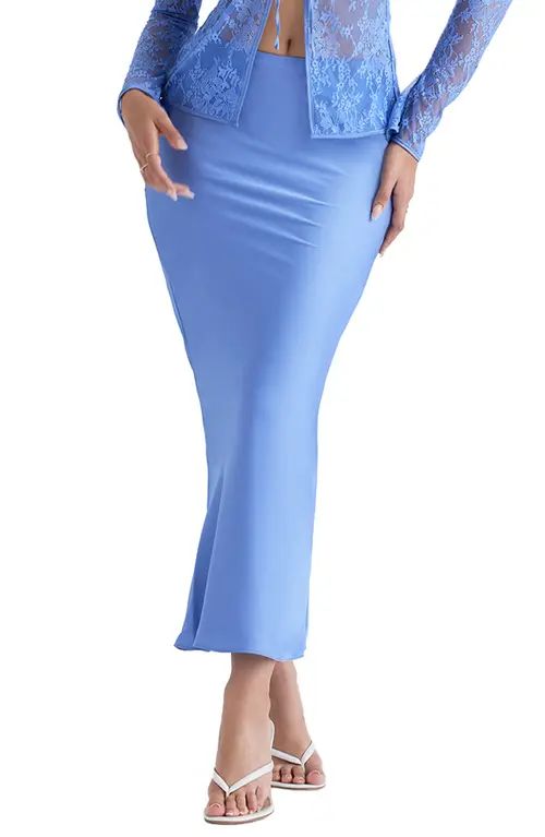 HOUSE OF CB Clara Bias Cut Satin Skirt in Blue at Nordstrom, Size X-Small | Nordstrom