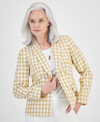 Women's Houndstooth Faux Double-Breasted Jacket | Macy's Canada