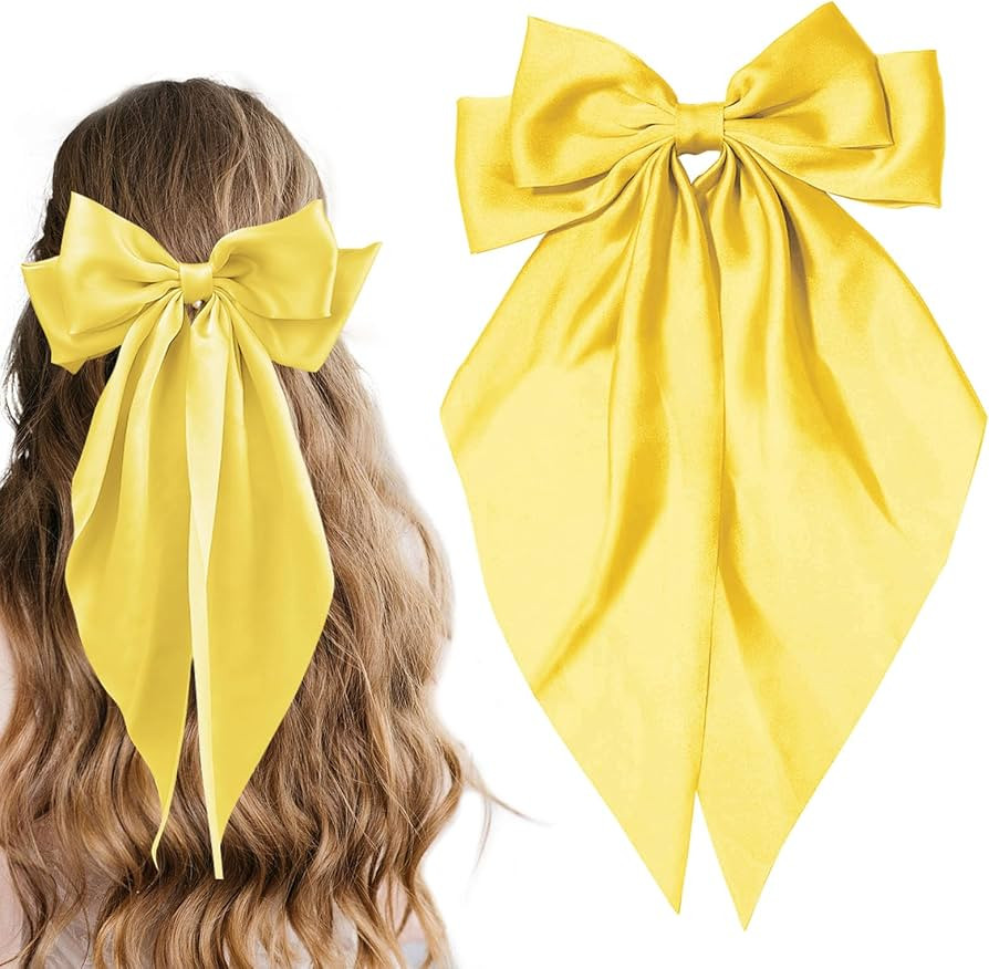 Large Satin Bow Barrettes Clips in Yellow - Hair Accessories for Women | Amazon (US)