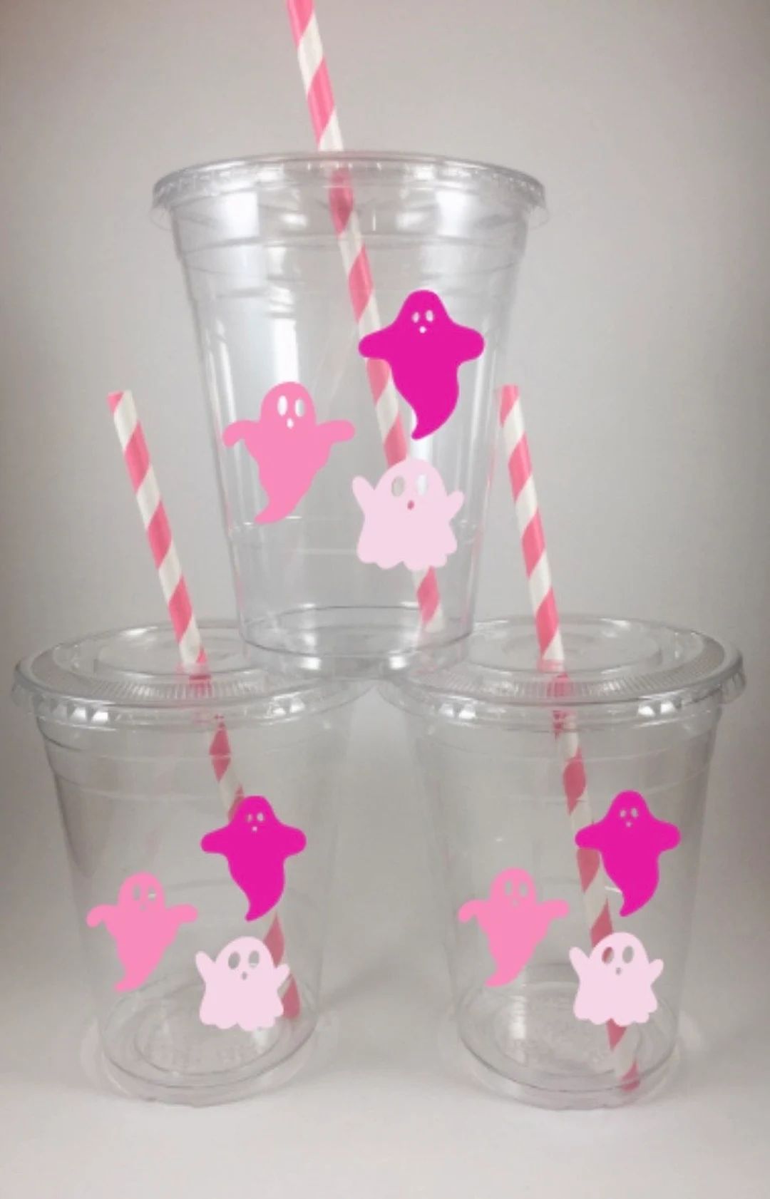 Pink Halloween Ghost Party Cups Ghosts Disposables with Lids Straws | Etsy (US)