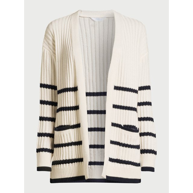 Time and Tru Women’s Shaker Knit Open Front Cardigan Sweater, Midweight, Sizes XS-XXXL | Walmart (US)