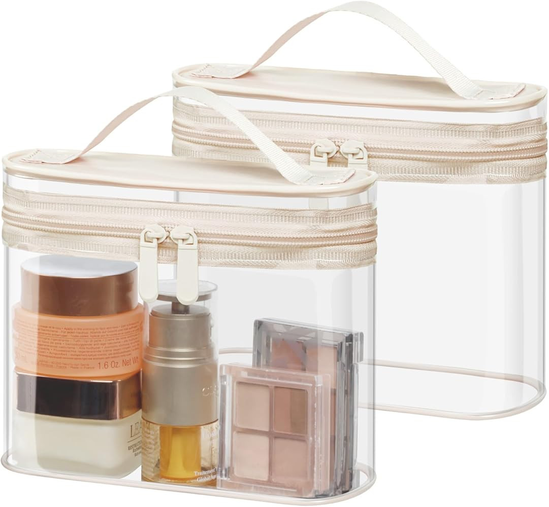 PACKISM TSA Approved Toiletry Bag 2 Pack - Quart Size Clear Makeup Bag with Handle & Dual Metal Z... | Amazon (US)