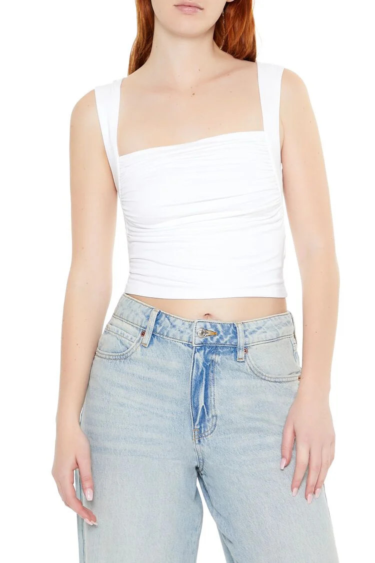 Women's Ruched Crop Top in White Medium | Forever 21