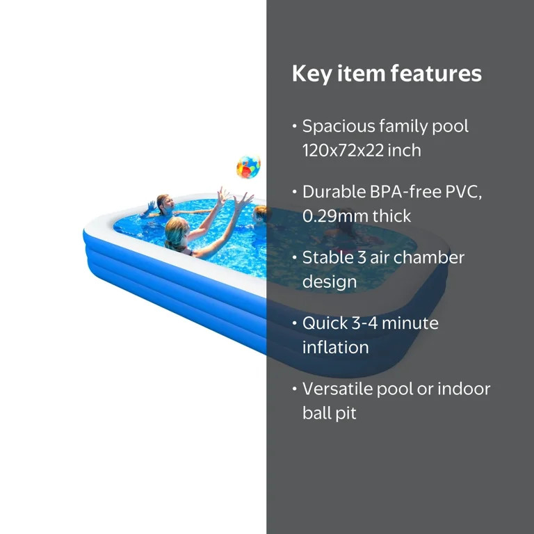 Cowin Inflatable Swimming Pool for Kids Adults, 120" x 72" x 22" Blow up Pool, Family Inflatable ... | Walmart (US)