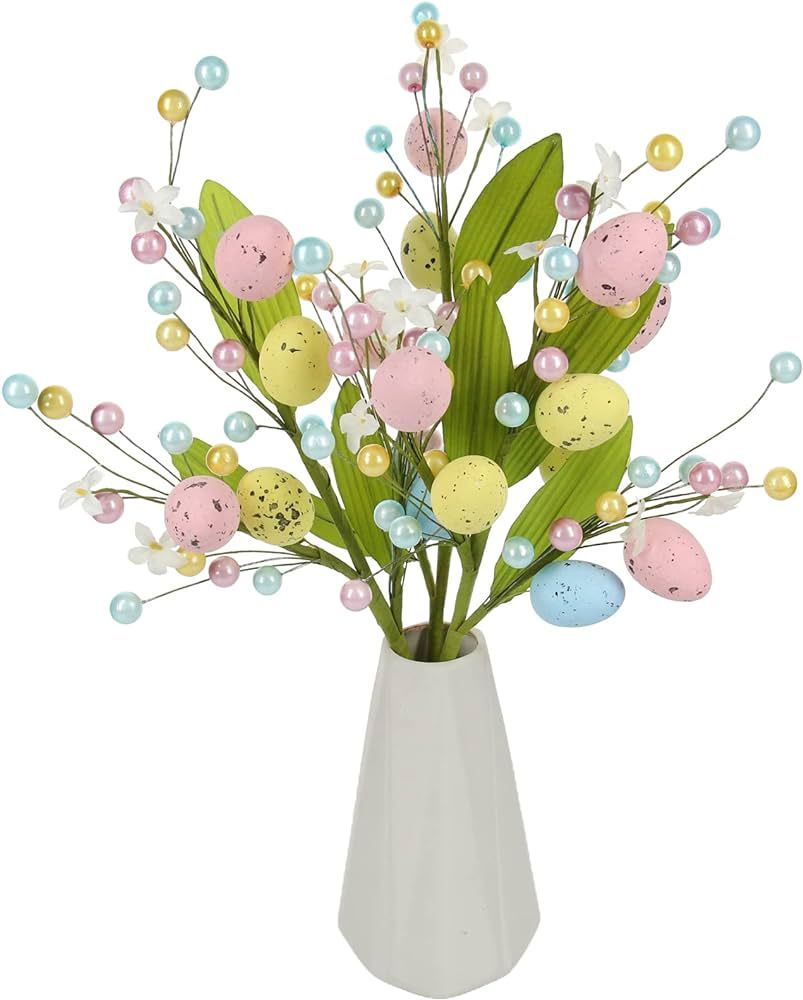 Tinsow Artificial Easter Flower, 3 Pcs Easter Spray with Eggs and Colorful Berries Decorative Spr... | Amazon (US)