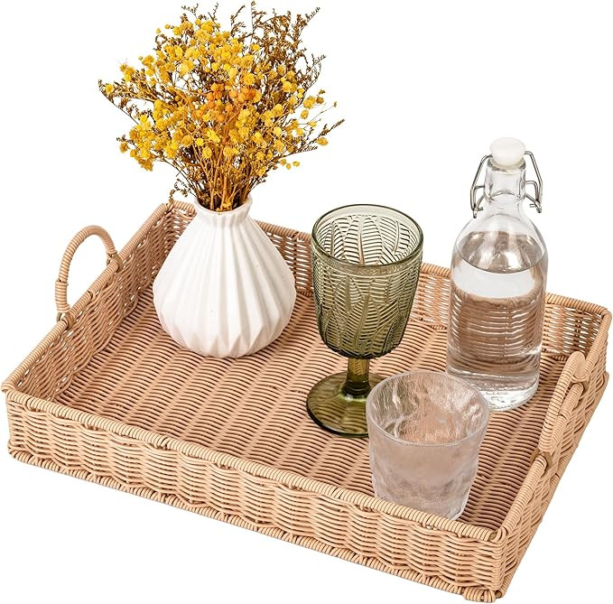 GRANNY SAYS Rectangle Serving Tray, Coffee Table Tray, Wicker Serving Trays with Handles, Decorat... | Amazon (US)