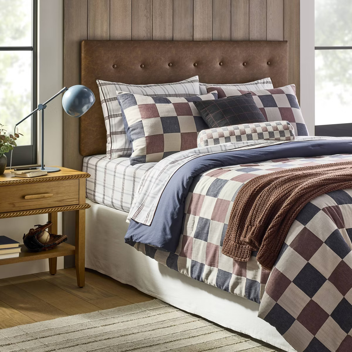 Woven Check Comforter Set Neutral/Navy/Burgundy - Threshold™ designed with Studio McGee | Target