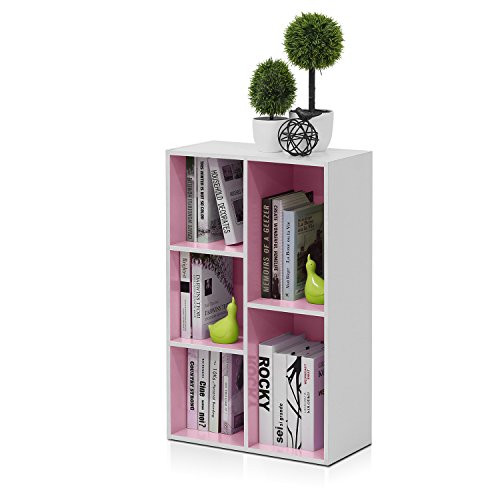 Furinno LUDER Book Shelf, 5-Cube Bookshelf, Reversible Bookcase, 9.4 x 19.5 x 31.5, for Living Room, Bedroom, Home Office, White/Pink | Amazon (US)