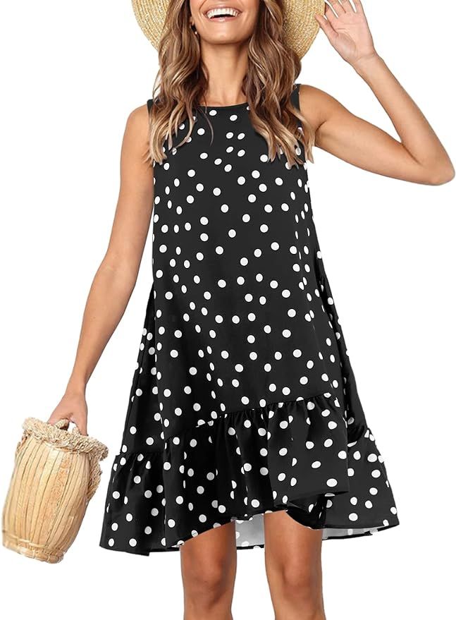 Amoretu Womens Summer Sleeveless Dresses Casual Tunic Ruffle Shift Mini Dress | Amazon (US)