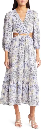 Floral Long Sleeve Cutout Waist Dress | Nordstrom