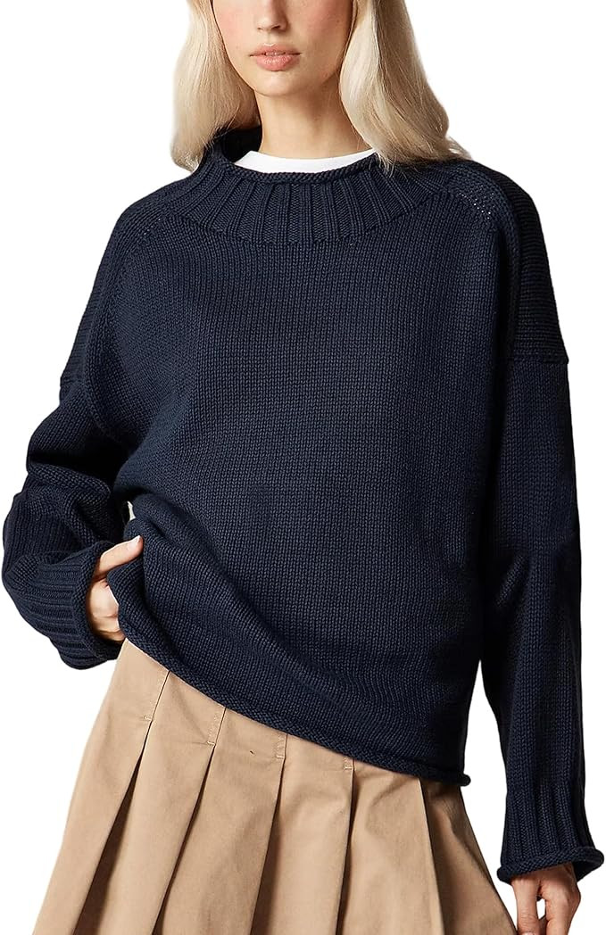 Women's Oversized Roll Neck Sweater Long Sleeve Chunky Knit Pullover Cozy Fall Tops Casual Loose ... | Amazon (US)