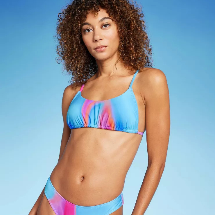 Women's Tunnel Front Bralette Bikini Top - Wild Fable™ Blue Marble Print | Target