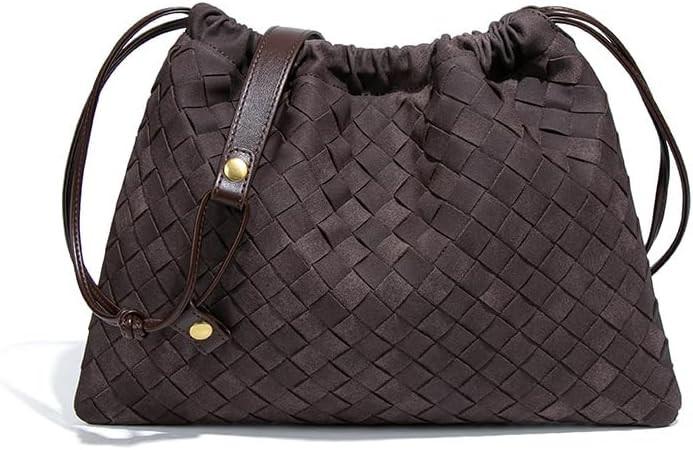 Woven Burgundy Genuine Suede Leather Hobo Tote Bag Slouchy Underarm Shoulder Drawstring Crossbody... | Amazon (US)