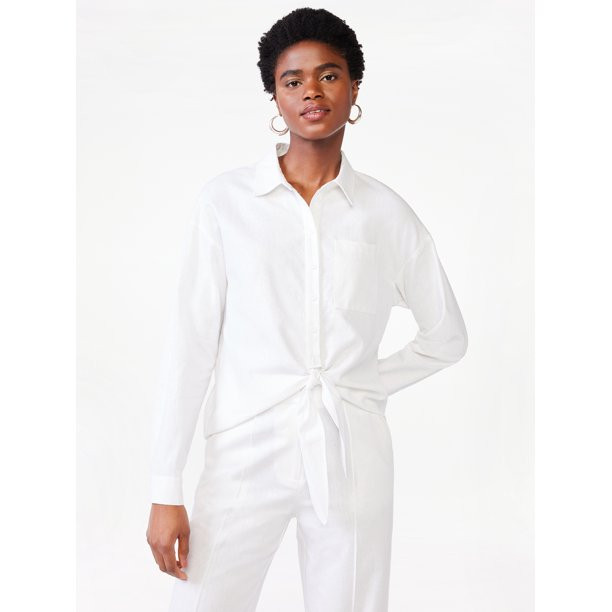 Scoop Women's Tie Front Linen Shirt | Walmart (US)