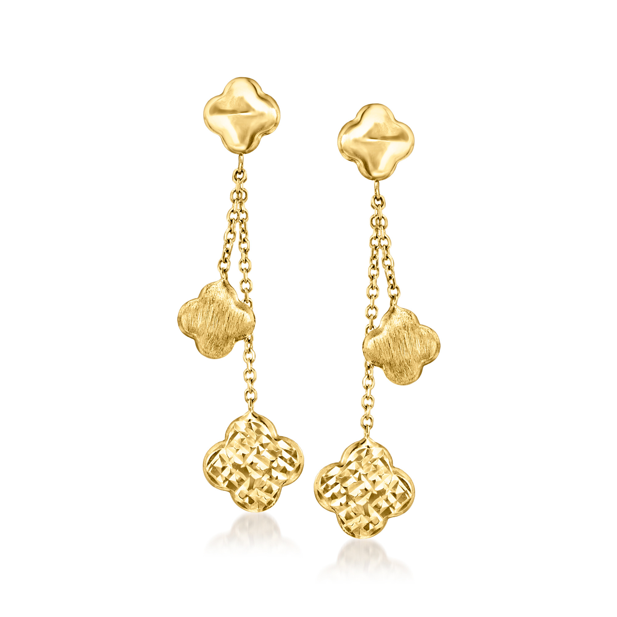 Italian 14kt Yellow Gold Clover Drop Earrings | Ross-Simons