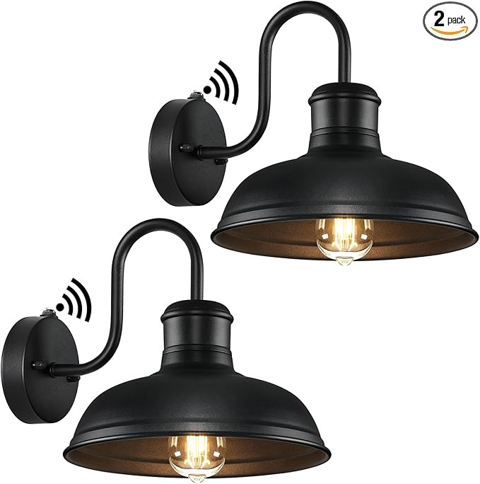 2-Pack Dusk to Dawn Outdoor Wall Sconces, Exterior Farmhouse Gooseneck Barn Light, Vintage Matte ... | Amazon (US)