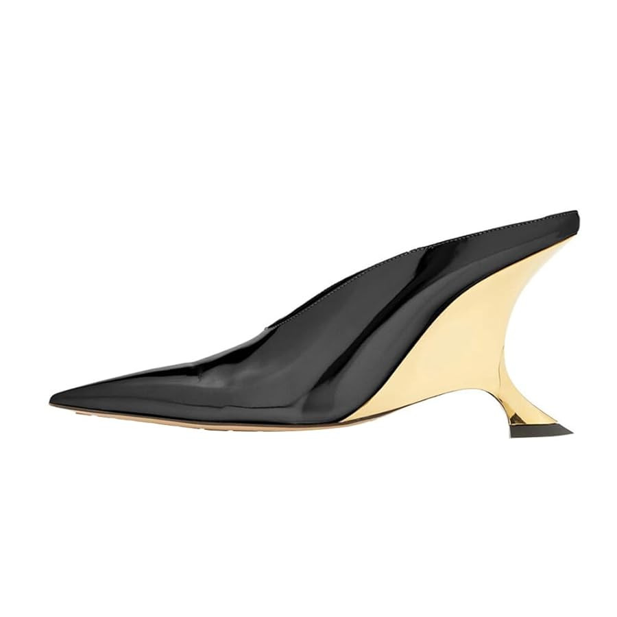 Arqa Metallic Leather Heeled Mules for Women Pointed Toe Wedge Heel Slide Sandals Slip-on Mule He... | Amazon (US)