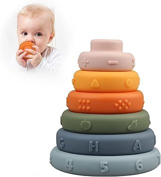Baby Stacking Rings - Silicone Soft Sensory Building Blocks Toys - for 6 9 12 18 Months Toddlers ... | Amazon (UK)