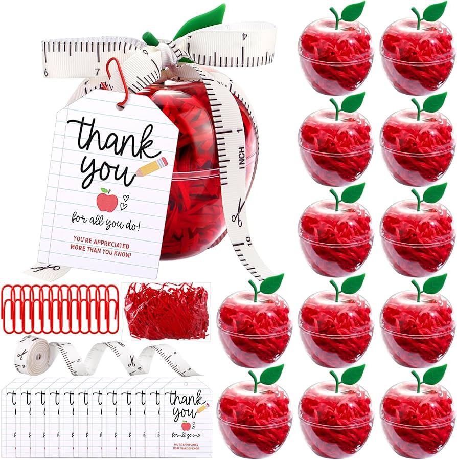 Briwooody 12 Sets Plastic Apple Container for Teacher, Large Apple Shaped Candy Jars with Greetin... | Amazon (US)