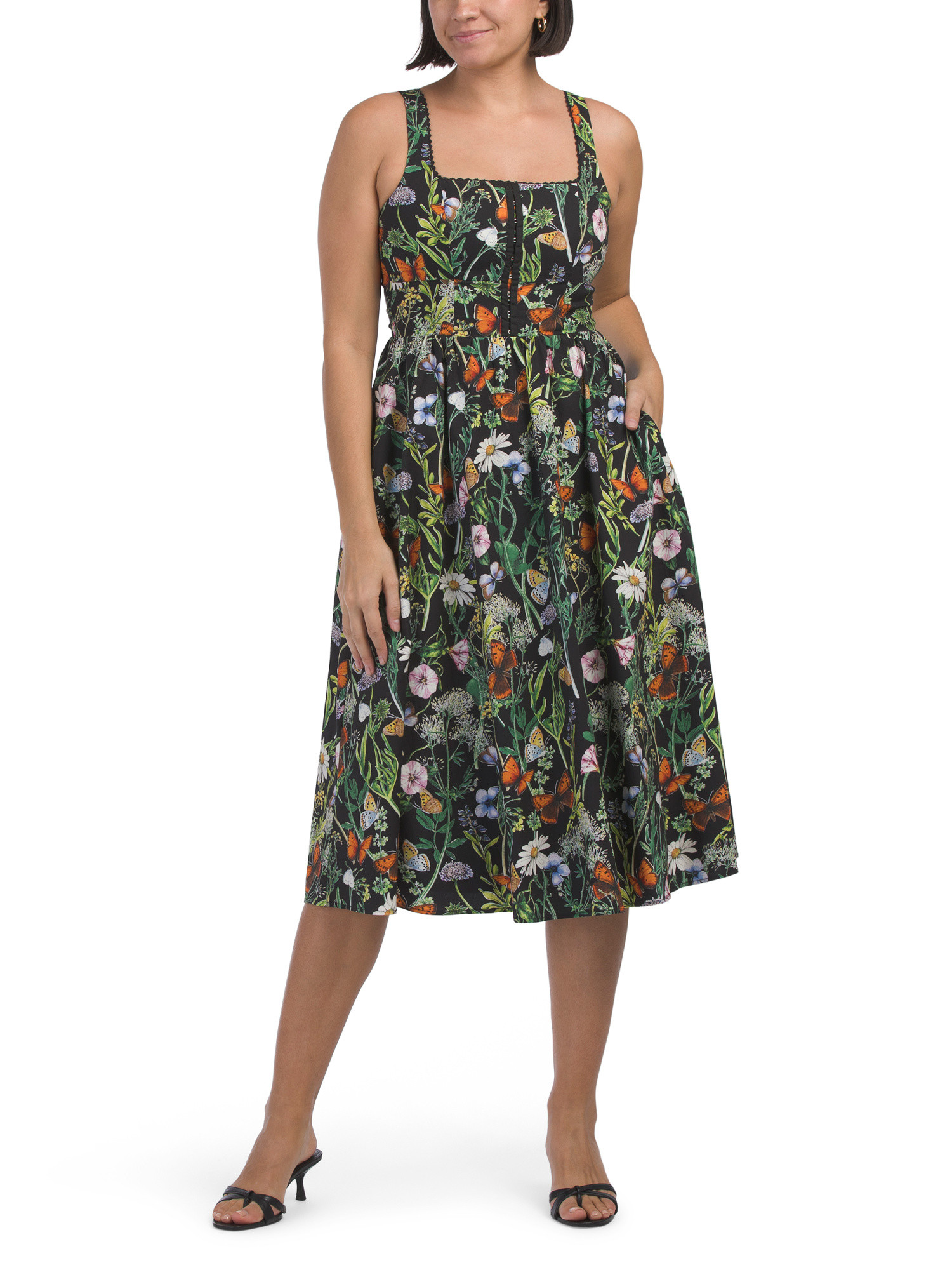 Butterfly Floral Midi Dress With Corset Detail | Casual Dresses  | Marshalls | Marshalls