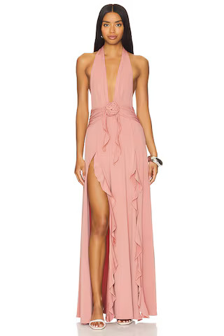 WeWoreWhat Halter Ruffle Maxi Dress in Desert Sand from Revolve.com | Revolve Clothing (Global)