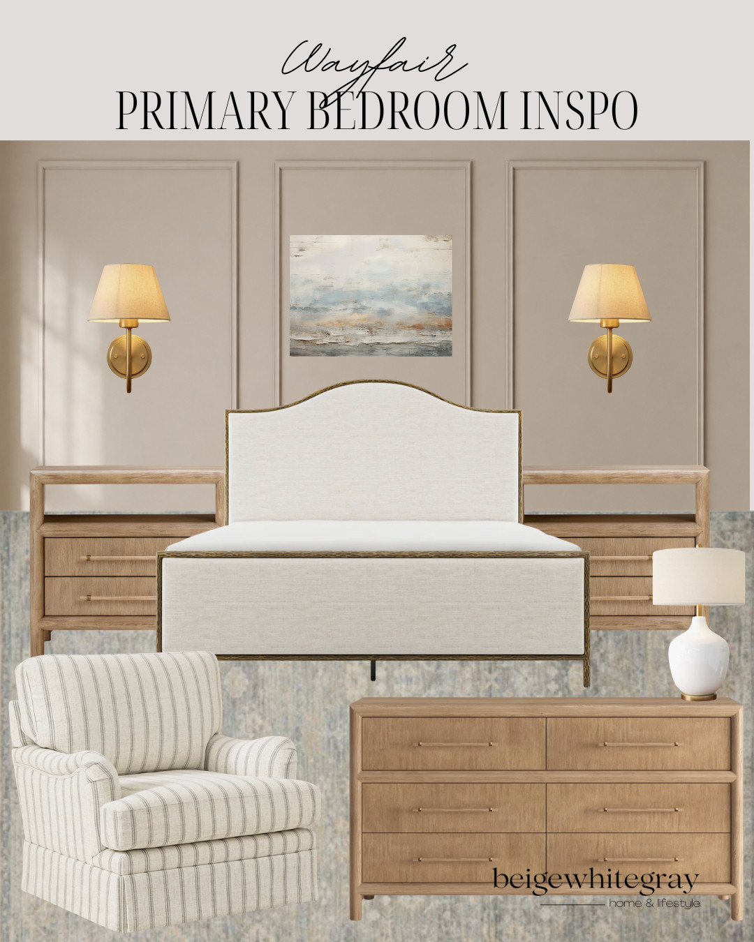 Wayfair Primary Bedroom Inspo
primary bedroom inspo, neutral bedroom design, clay beige bedroom, organic modern bedroom, transitional bedroom decor, warm neutral bedroom, bedroom mood board, bedroom inspiration, upholstered bed, wood nightstands, brass wall sconces, bedroom wall molding, luxury bedroom decor, calming bedroom ideas, beige and cream bedroom, layered neutral decor, modern traditional bedroom, cozy bedroom aesthetic, Serena and Lily style bedroom, Wayfair bedroom finds

#LTKHome