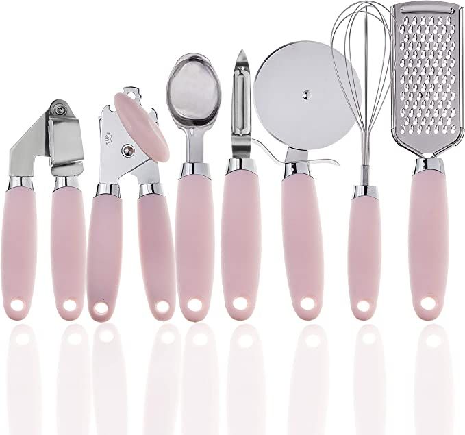 COOK With COLOR 7 Pc Kitchen Gadget Set Stainless Steel Utensils with Soft Touch Pink Handles | Amazon (US)
