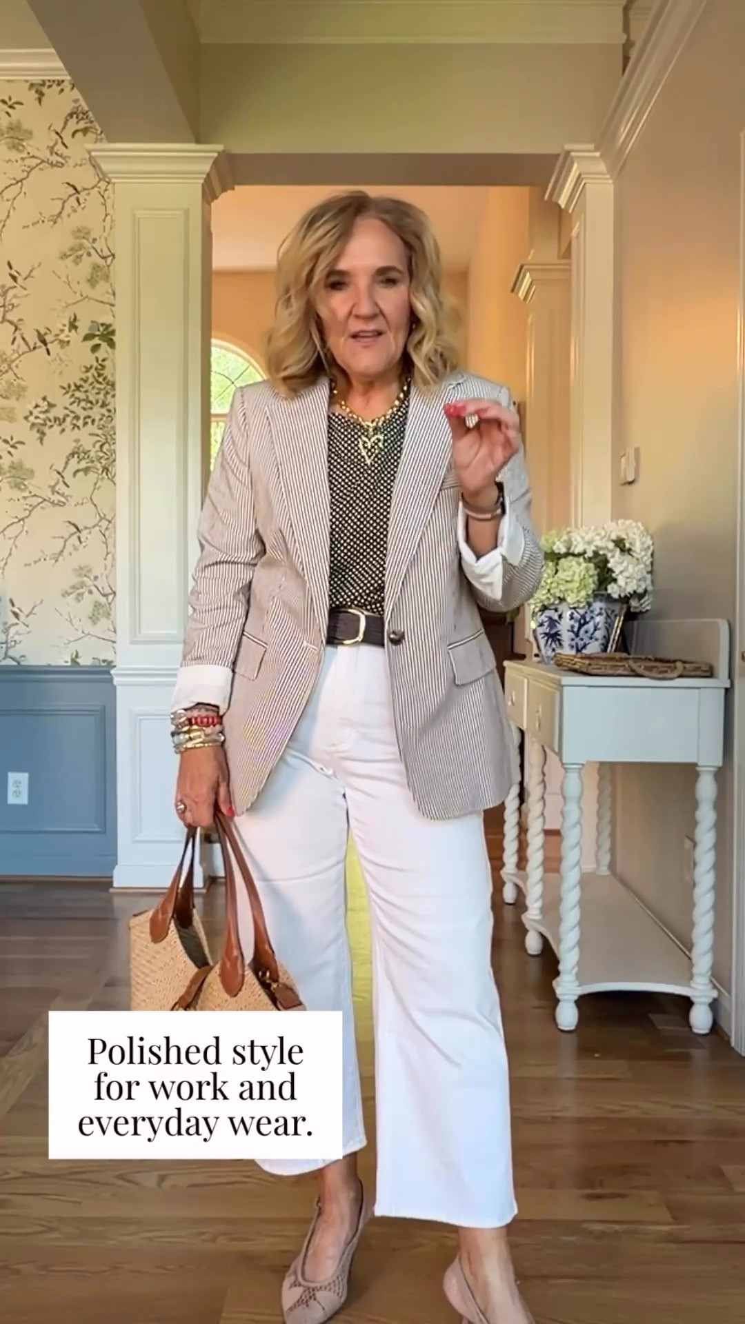 A polished outfit that works from the office to dinner plans. A lightweight blazer, crisp white pants, and neutral accessories create a timeless look you’ll wear on repeat.

💡 LTK MADE EASY
❤️ Heart = Support my posts!
🔖 Save = Get sale & restock alerts
📋 Lists = Keep favorites organized
📲 Share = Send lists and products to a friend. Hello, Christmas List!
💬 Comment = Ask me anything about what I’m wearing. :-)

#LTKootd #LTKOver40 #LTKSaleAlert