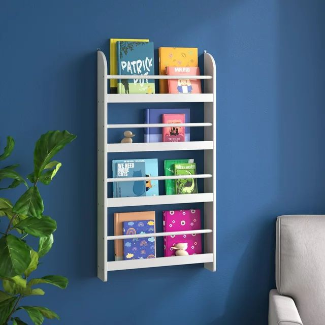 Homfa 4-Tier Bookshelf, Wall Mounted Kid Bookshelf Storage Rack,  Organizer Stand for Books Toys ... | Walmart (US)