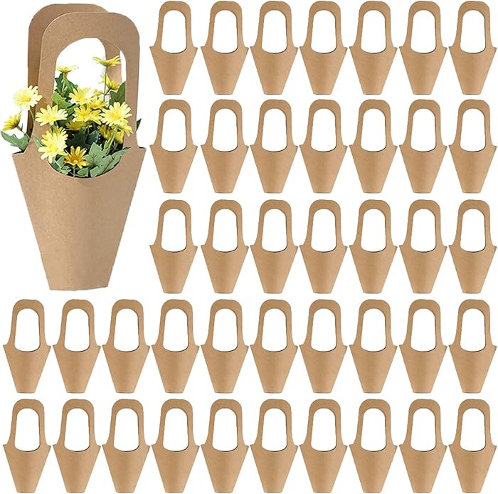 Tergy 50Packs Kraft Paper Flowers Gift Bags Brown Hanging Bouquet Wrapping Bags for Home Decorati... | Amazon (US)