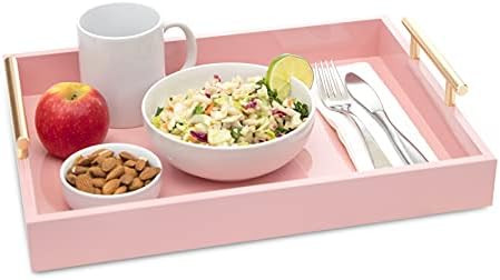 Premium Ottoman Tray- Chic Decorative Rectangular Serving Tray with Glossy Finish & Polished Meta... | Amazon (US)