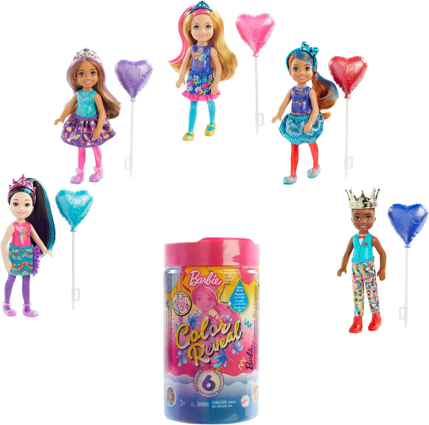 Barbie Chelsea Color Reveal Doll w/6 Surprises: 4 Bags Contain Skirt or Pants, Shoes, Tiara & Bal... | Amazon (US)
