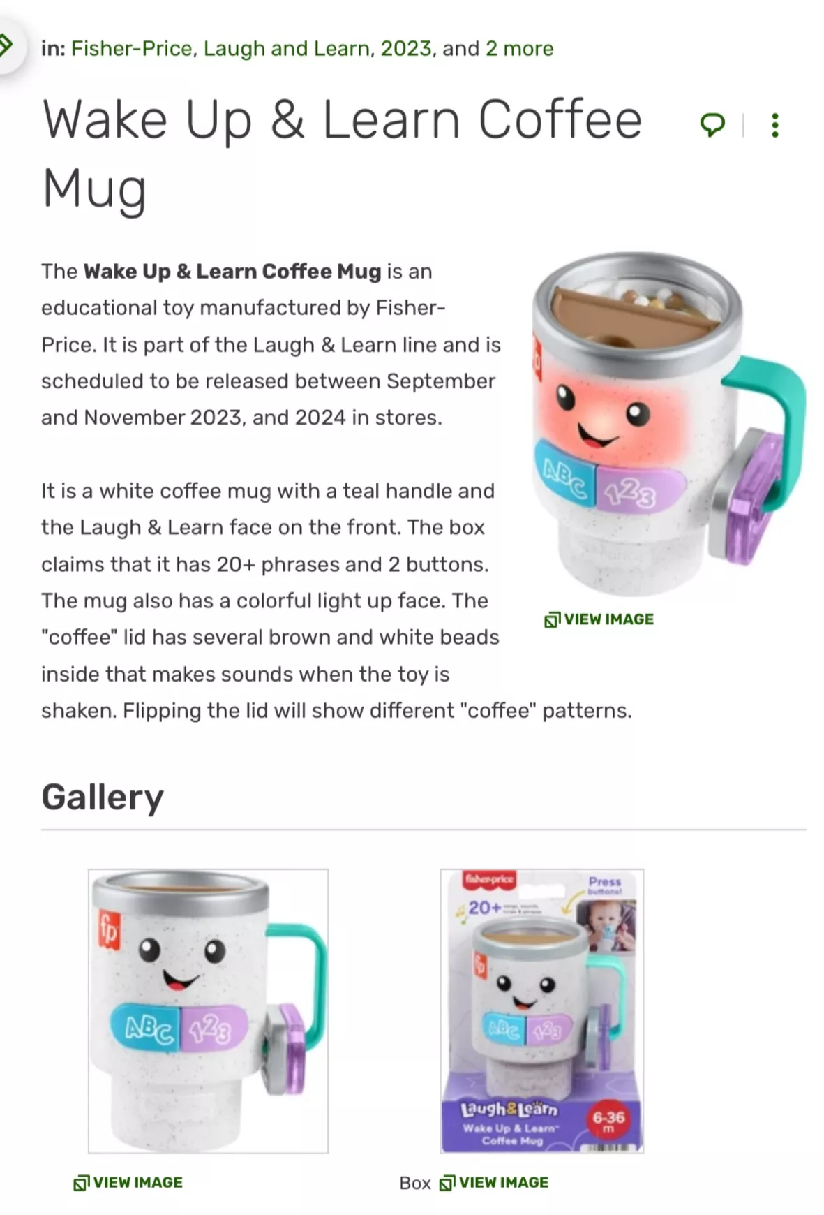 Fisher-Price Laugh & Learn Wake Up & Learn Coffee Mug Baby