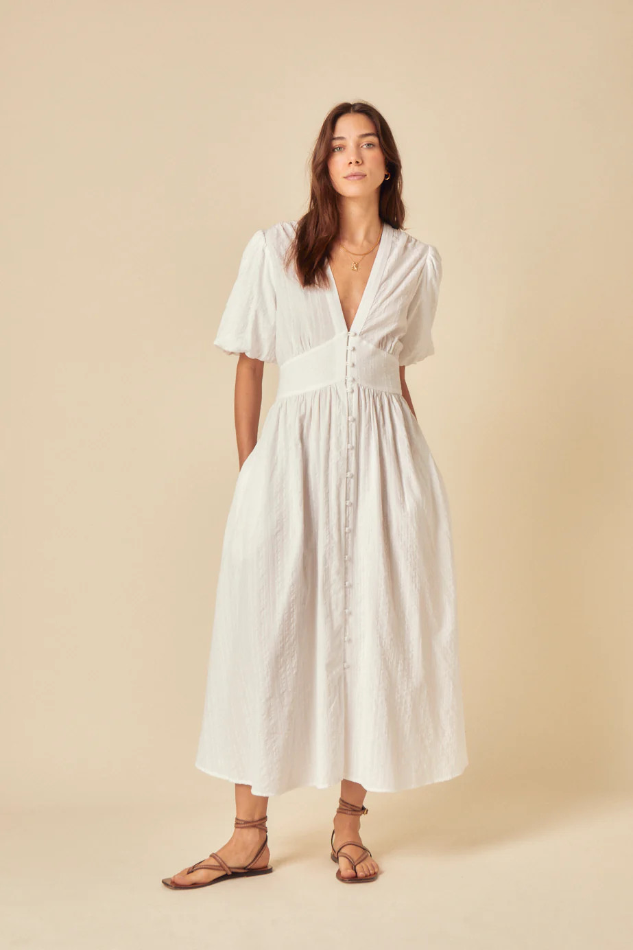 White Short Sleeve Starlight Midi Dress | Nobody's Child