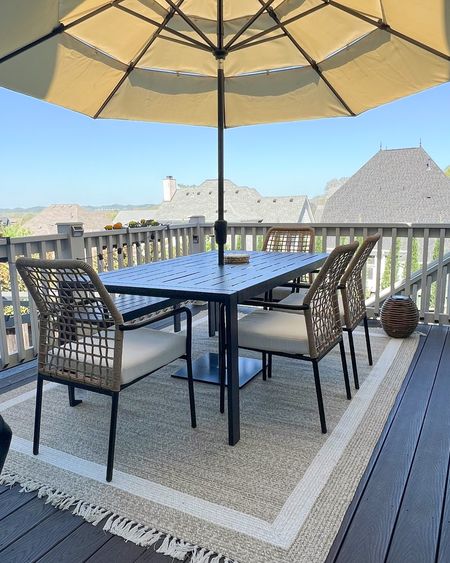 Outdoor patio furniture and decor

Outdoor table, chairs, outdoor rug, umbrella

#LTKSeasonal #LTKhome