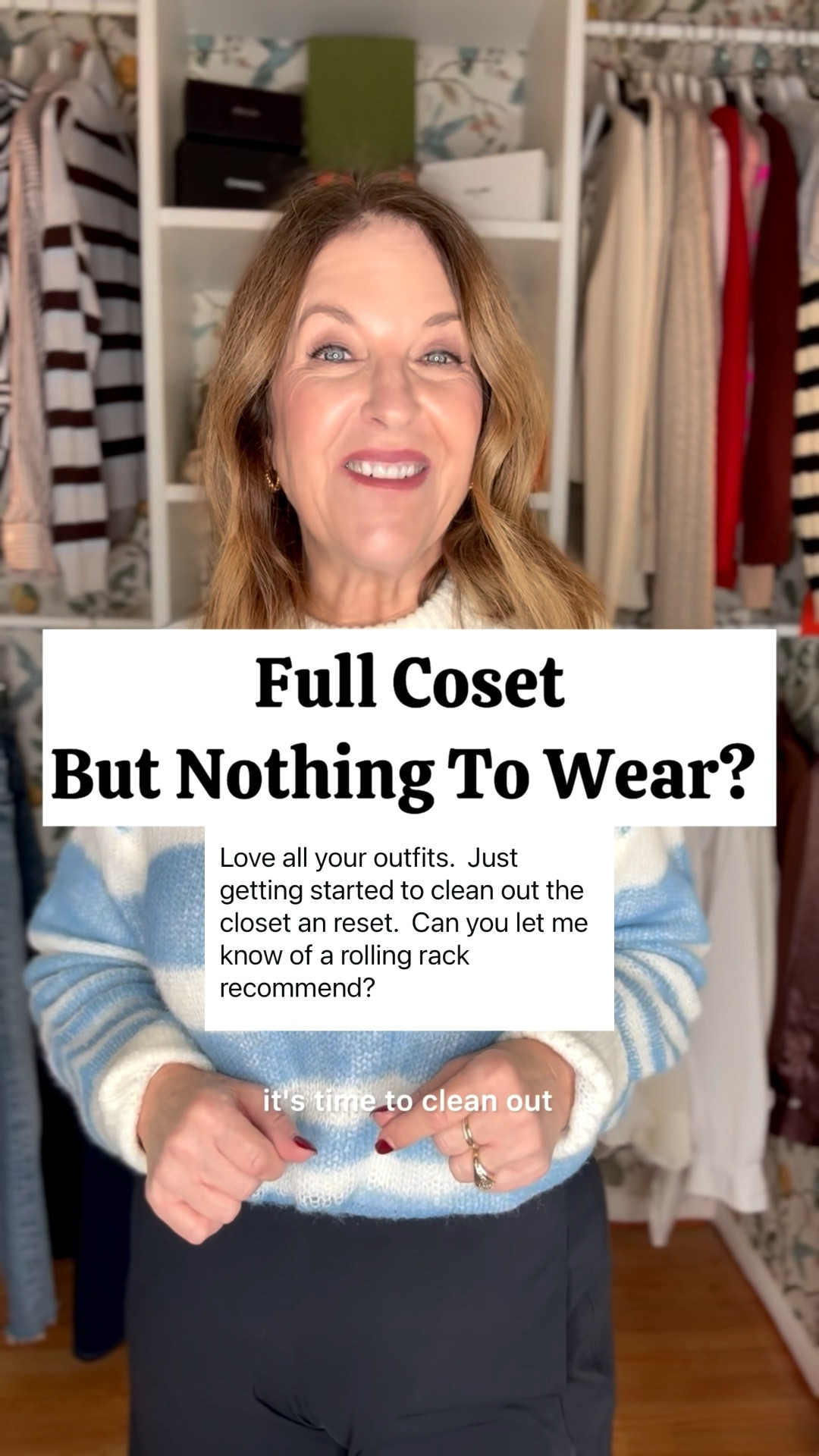 Full closet but nothing to wear? It's time to clean out. Here's the rolling rack and hangers I use for a pretty closet.  I have several of the silver racks. It's solid and holds a lot of clothes.  The gold rack is strong and solid. I use it because it's pretty for content. 

I use wooden hangers daily,  but for overflow, I use the felt ones I linked. 

#LTKSeasonal #LTKdayinmylife #LTKOver40