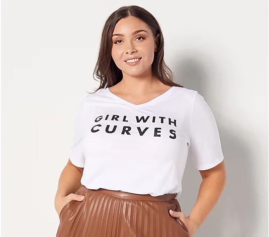 Girl With Curves Screen Print V-Neck T-Shirt | QVC