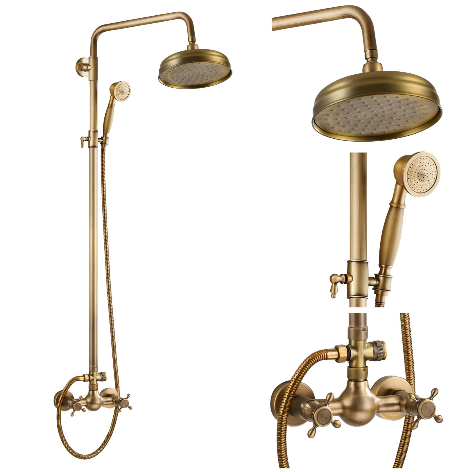 gotonovo Bathroom Exposed Shower Fixtures 8 Inch Rain Showerhead Double Cross Handles 2 Function ... | Amazon (US)