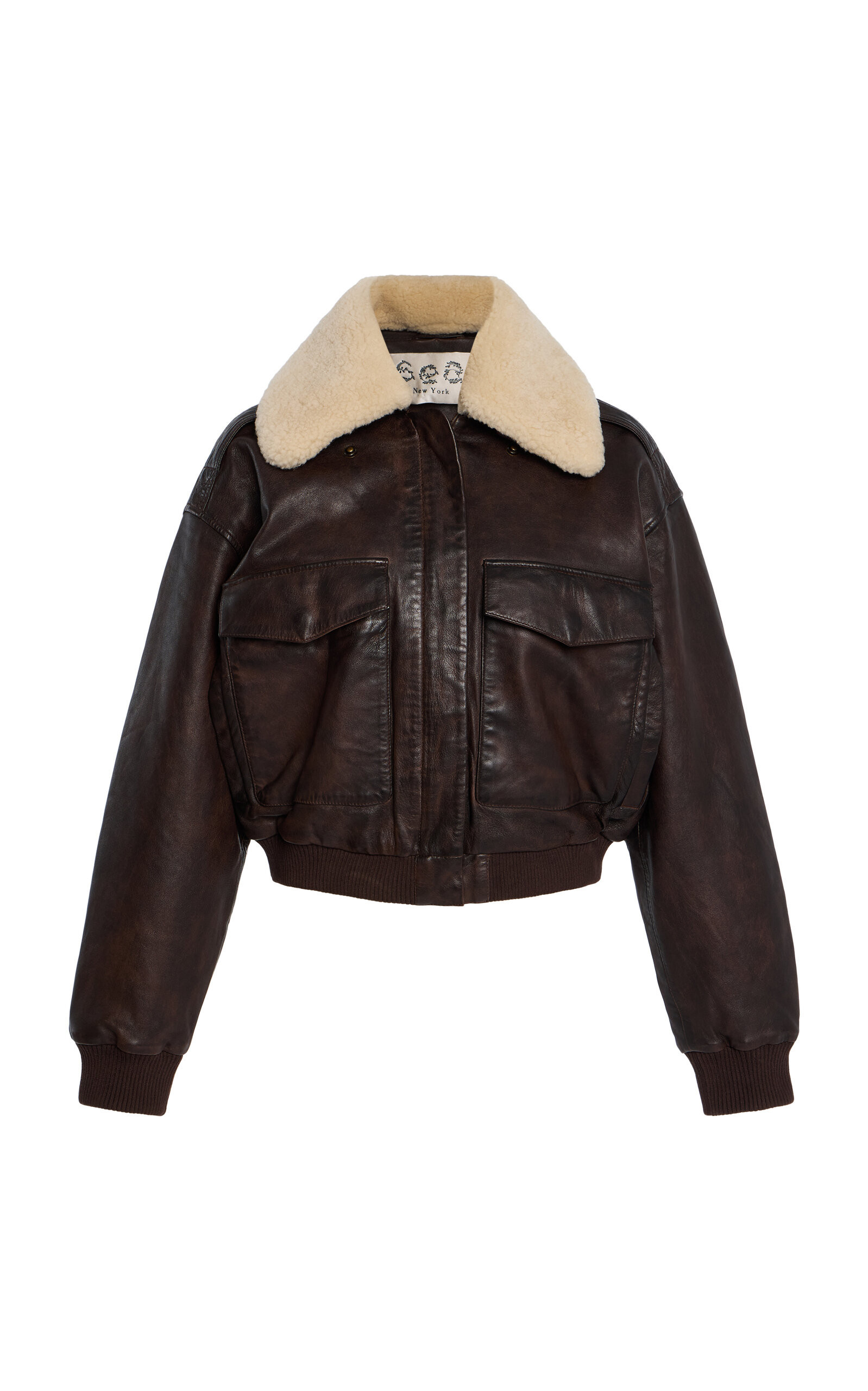 Sea Lenoir Shearling-Trimmed Leather Cropped Bomber Jacket - Moda Operandi | Moda Operandi (Global)